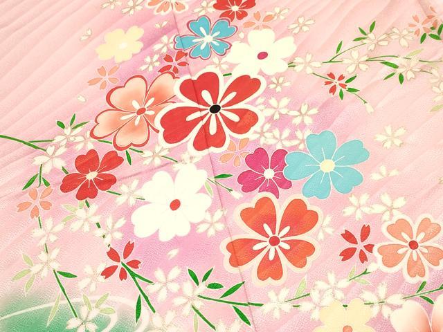 平和屋着物[]女の子　子供　流水花文　暈し染め　金彩　仮絵羽　逸品　未使用　DAAY3119ma