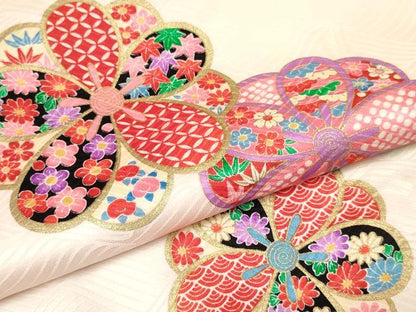 平和屋着物[]七五三　女の子　３歳　祝着　三つ身　長襦袢(無双仕立て・半衿刺繍)・被布セット　舞花文　逸品　DAAY3142ma