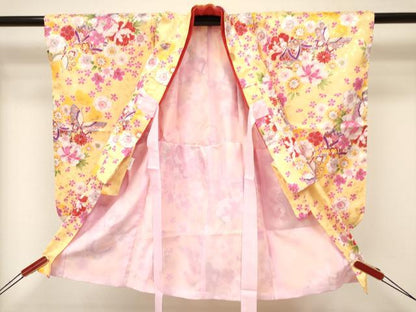 平和屋着物[]七五三　女の子　３歳　祝着　三つ身　長襦袢(単衣)・被布セット　鞠花蝶文　暈し染め　金彩　洗える着物　DAAY3143ma