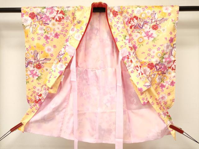 平和屋着物[]七五三　女の子　３歳　祝着　三つ身　長襦袢(単衣)・被布セット　鞠花蝶文　暈し染め　金彩　洗える着物　DAAY3143ma