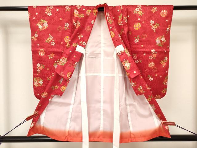 平和屋着物[]七五三　女の子　３歳　祝着　三つ身　長襦袢(単衣・半衿刺繍)・被布セット　鞠花丸文　金彩　逸品　DAAY3144ma