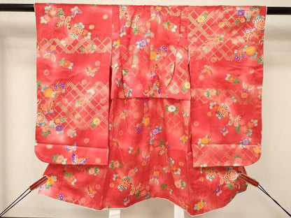 平和屋着物[]七五三　女の子　３歳　祝着　三つ身　長襦袢(単衣・半衿刺繍)・被布セット　花蝶文　暈し染め　金彩　逸品　DAAY3145ma