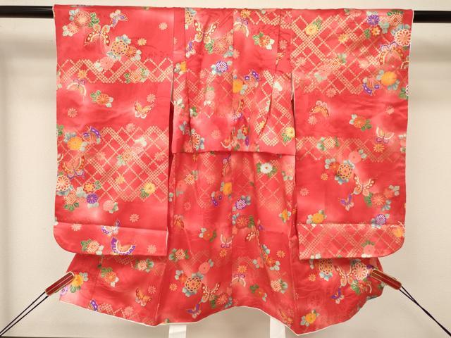 平和屋着物[]七五三　女の子　３歳　祝着　三つ身　長襦袢(単衣・半衿刺繍)・被布セット　花蝶文　暈し染め　金彩　逸品　DAAY3145ma