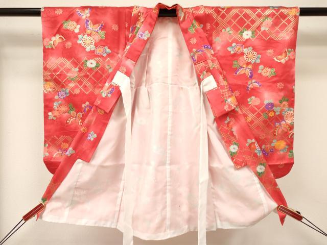 平和屋着物[]七五三　女の子　３歳　祝着　三つ身　長襦袢(単衣・半衿刺繍)・被布セット　花蝶文　暈し染め　金彩　逸品　DAAY3145ma