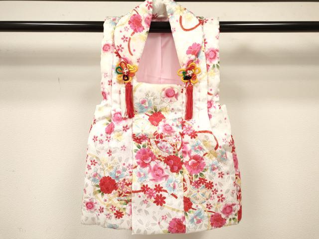 平和屋着物[]七五三　女の子　３歳　祝着　三つ身　長襦袢(単衣)・被布セット　鞠花文　金彩　洗える着物　DAAY3146ma