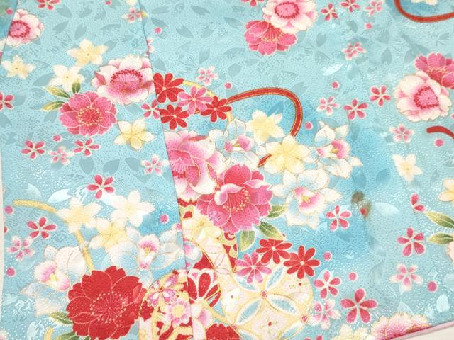 平和屋着物[]七五三　女の子　３歳　祝着　三つ身　長襦袢(単衣)・被布セット　鞠花文　金彩　洗える着物　DAAY3146ma