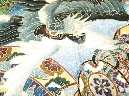 平和屋着物[]七五三　男の子　祝着・羽織セット　鷹　鷲　鼓花松文　暈し染め　金彩　洗える着物　DAAY3150ma