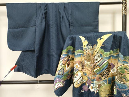 平和屋着物[]七五三　男の子　祝着・羽織セット　龍　兜　飛鶴松文　暈し染め　金彩　洗える着物　DAAY3151ma