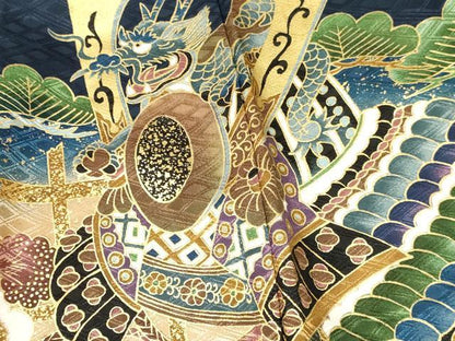 平和屋着物[]七五三　男の子　祝着・羽織セット　龍　兜　飛鶴松文　暈し染め　金彩　洗える着物　DAAY3151ma