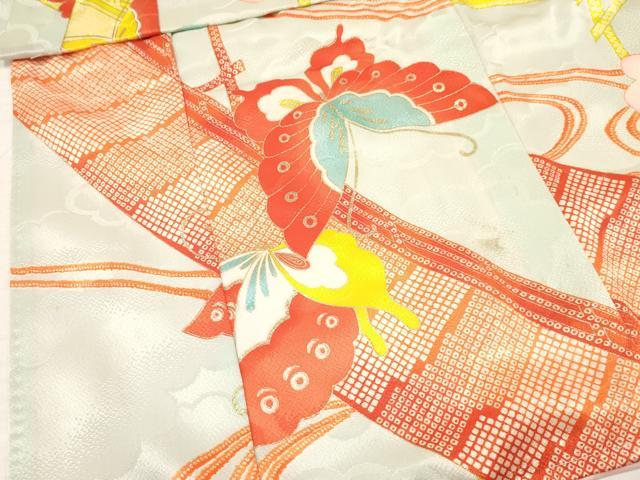 平和屋着物[]七五三　女の子　３歳　祝着　三つ身　長襦袢(単衣・半衿刺繍)セット　流水花蝶文　金彩　洗える着物　DAAY3154ma