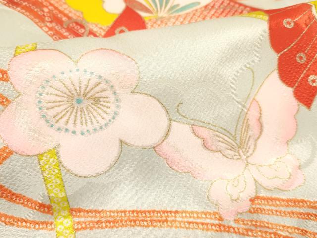 平和屋着物[]七五三　女の子　３歳　祝着　三つ身　長襦袢(単衣・半衿刺繍)セット　流水花蝶文　金彩　洗える着物　DAAY3154ma
