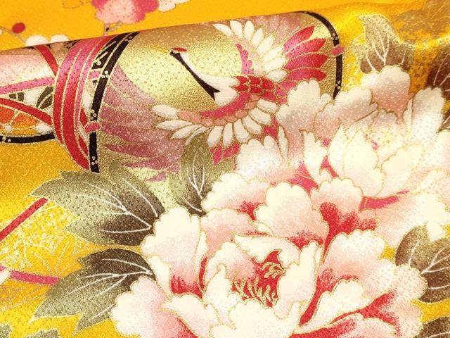 平和屋着物[]七五三　女の子　３歳　祝着　三つ身　長襦袢(単衣・半衿刺繍)セット　熨斗鼓飛鶴花文　金彩　逸品　DAAY3155ma