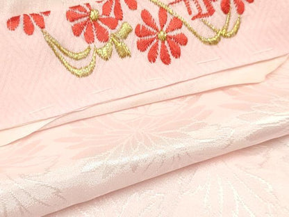 平和屋着物[]七五三　女の子　７歳　祝着　四つ身　襦袢(単衣・半衿刺繍)セット　駒刺繍　片輪車花蝶文　金彩　逸品　DAAY3157ma
