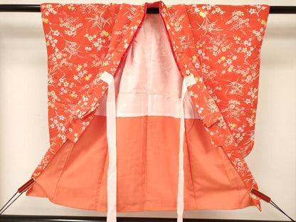 平和屋着物[]七五三　女の子　３歳　祝着　三つ身　長襦袢(無双仕立て)・被布セット　草花文　洗える着物　DAAY3159ma