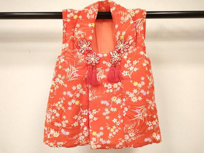 平和屋着物[]七五三　女の子　３歳　祝着　三つ身　長襦袢(無双仕立て)・被布セット　草花文　洗える着物　DAAY3159ma
