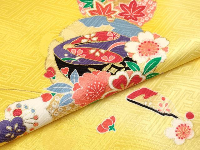 平和屋着物[]七五三　女の子　３歳　祝着　三つ身　長襦袢(単衣)・被布・巾着セット　雪輪重ね玩具花文　暈し染め　金彩　逸品　DAAY3160ma