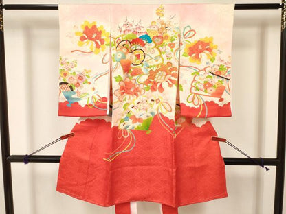 平和屋着物[]お宮参り　女の子　祝着　産着　初着　のしめ　刺繍　檜扇鼓花文　暈し染め　金彩　逸品　DAAY3170ma