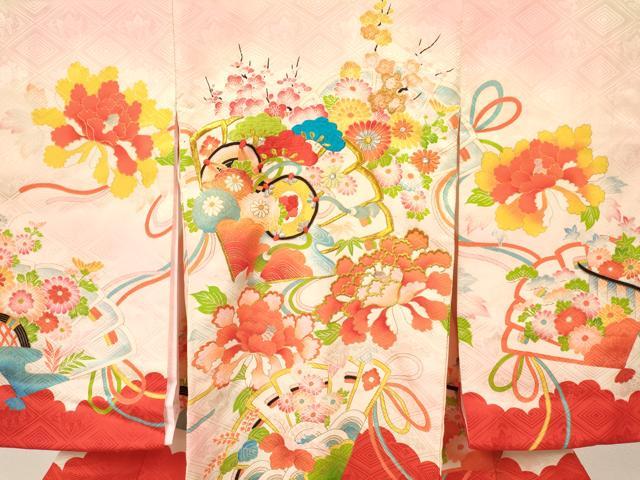 平和屋着物[]お宮参り　女の子　祝着　産着　初着　のしめ　刺繍　檜扇鼓花文　暈し染め　金彩　逸品　DAAY3170ma