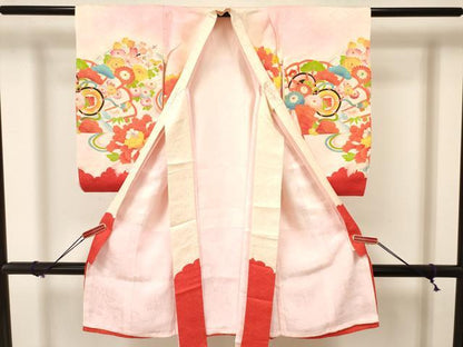 平和屋着物[]お宮参り　女の子　祝着　産着　初着　のしめ　刺繍　檜扇鼓花文　暈し染め　金彩　逸品　DAAY3170ma