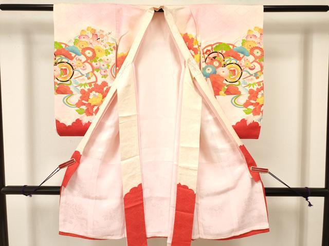 平和屋着物[]お宮参り　女の子　祝着　産着　初着　のしめ　刺繍　檜扇鼓花文　暈し染め　金彩　逸品　DAAY3170ma