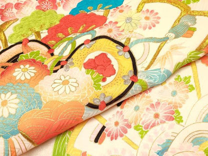 平和屋着物[]お宮参り　女の子　祝着　産着　初着　のしめ　刺繍　檜扇鼓花文　暈し染め　金彩　逸品　DAAY3170ma