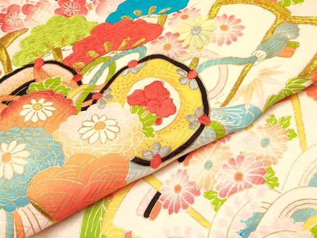 平和屋着物[]お宮参り　女の子　祝着　産着　初着　のしめ　刺繍　檜扇鼓花文　暈し染め　金彩　逸品　DAAY3170ma