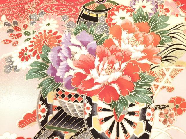 平和屋着物[]お宮参り　女の子　祝着　産着　初着　のしめ　鴛鴦　檜扇花車文　暈し染め　金彩　逸品　DAAY3171ma