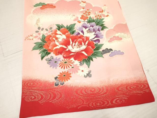 平和屋着物[]お宮参り　女の子　祝着　産着　初着　のしめ　鴛鴦　檜扇花車文　暈し染め　金彩　逸品　DAAY3171ma
