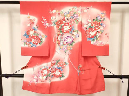 平和屋着物[]お宮参り　女の子　祝着　産着　初着　のしめ　片輪車花文　暈し染め　逸品　DAAY3172ma