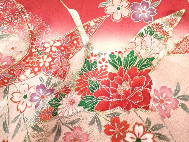 平和屋着物[]お宮参り　女の子　祝着　産着　初着　のしめ　飛鶴花文　暈し染め　金銀彩　逸品　DAAY3174ma
