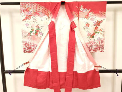 平和屋着物[]お宮参り　女の子　祝着　産着　初着　のしめ　飛鶴花文　暈し染め　金銀彩　逸品　DAAY3174ma