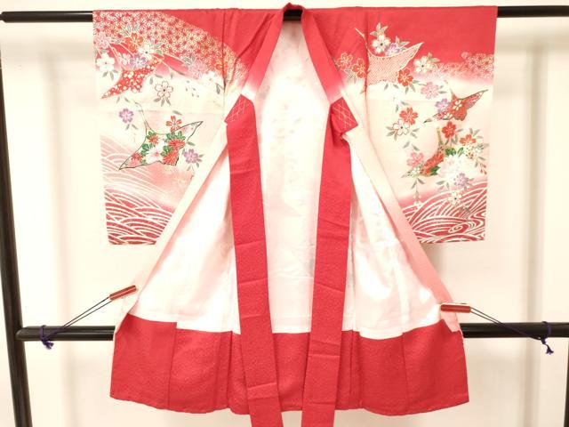 平和屋着物[]お宮参り　女の子　祝着　産着　初着　のしめ　飛鶴花文　暈し染め　金銀彩　逸品　DAAY3174ma