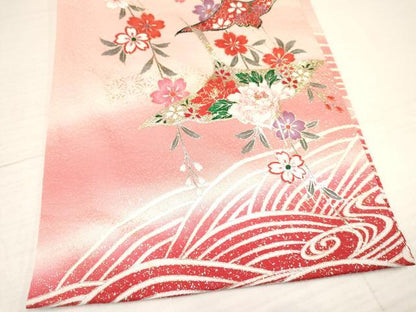 平和屋着物[]お宮参り　女の子　祝着　産着　初着　のしめ　飛鶴花文　暈し染め　金銀彩　逸品　DAAY3174ma