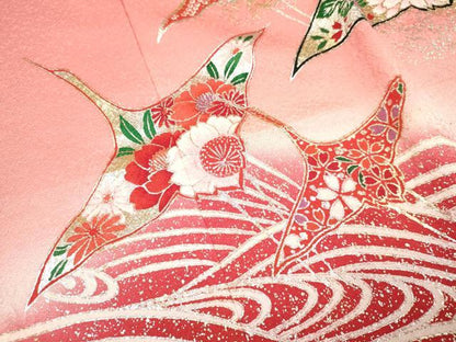 平和屋着物[]お宮参り　女の子　祝着　産着　初着　のしめ　飛鶴花文　暈し染め　金銀彩　逸品　DAAY3174ma