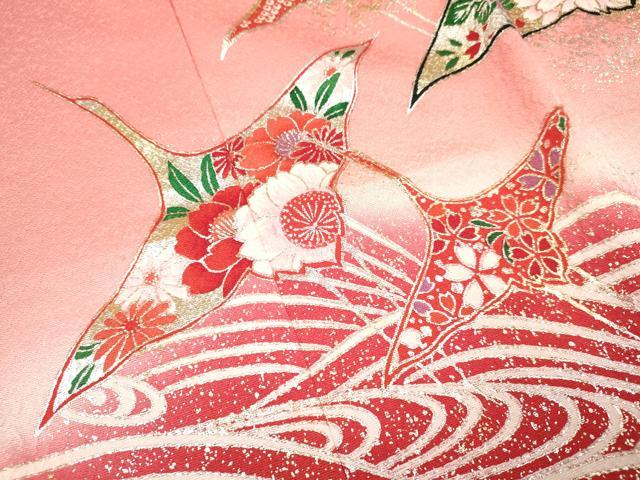 平和屋着物[]お宮参り　女の子　祝着　産着　初着　のしめ　飛鶴花文　暈し染め　金銀彩　逸品　DAAY3174ma