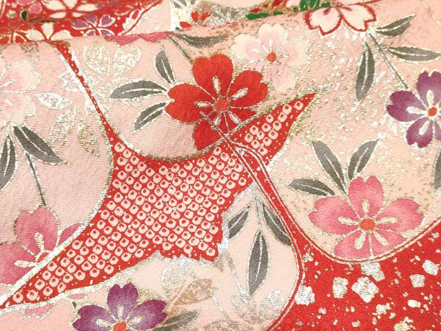 平和屋着物[]お宮参り　女の子　祝着　産着　初着　のしめ　飛鶴花文　暈し染め　金銀彩　逸品　DAAY3174ma