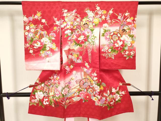 平和屋着物[]お宮参り　女の子　祝着　産着　初着　のしめ　御所車几帳鼓花蝶文　暈し染め　金彩　逸品　DAAY3176ma