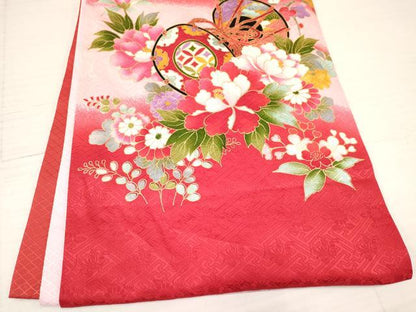 平和屋着物[]お宮参り　女の子　祝着　産着　初着　のしめ　御所車几帳鼓花蝶文　暈し染め　金彩　逸品　DAAY3176ma