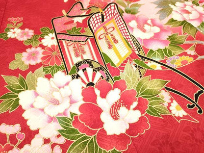 平和屋着物[]お宮参り　女の子　祝着　産着　初着　のしめ　御所車几帳鼓花蝶文　暈し染め　金彩　逸品　DAAY3176ma