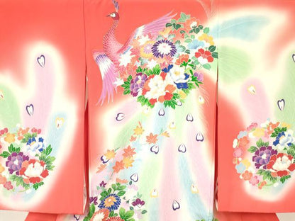 平和屋着物[]お宮参り　女の子　祝着　産着　初着　のしめ　孔雀花文　暈し染め　ラインストーン　逸品　DAAY3178ma