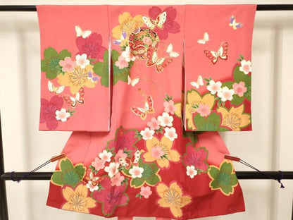 平和屋着物[]お宮参り　女の子　祝着　産着　初着　のしめ　舞桜鈴花蝶文　暈し染め　金彩　逸品　DAAY3180ma