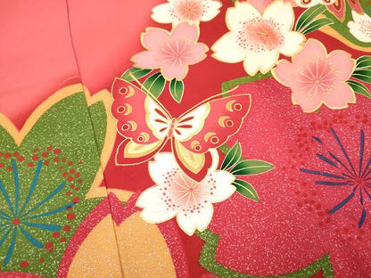 平和屋着物[]お宮参り　女の子　祝着　産着　初着　のしめ　舞桜鈴花蝶文　暈し染め　金彩　逸品　DAAY3180ma
