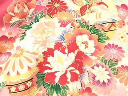 平和屋着物[]お宮参り　女の子　祝着　産着　初着　のしめ　鈴　鴛鴦花蝶文　暈し染め　金彩　逸品　DAAY3181ma
