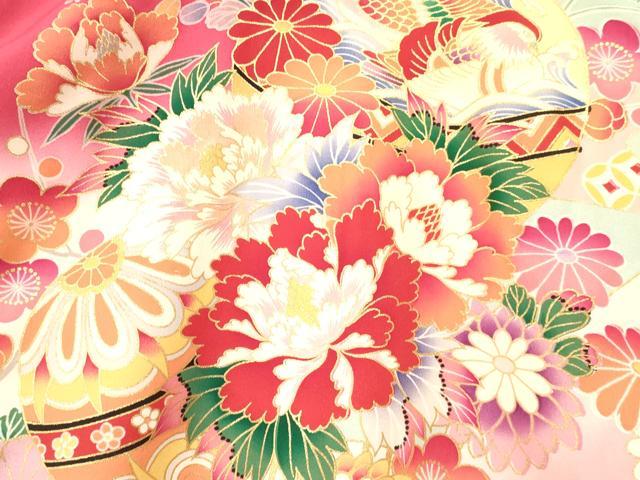 平和屋着物[]お宮参り　女の子　祝着　産着　初着　のしめ　鈴　鴛鴦花蝶文　暈し染め　金彩　逸品　DAAY3181ma