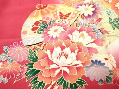 平和屋着物[]お宮参り　女の子　祝着　産着　初着　のしめ　鈴　鴛鴦花蝶文　暈し染め　金彩　逸品　DAAY3181ma