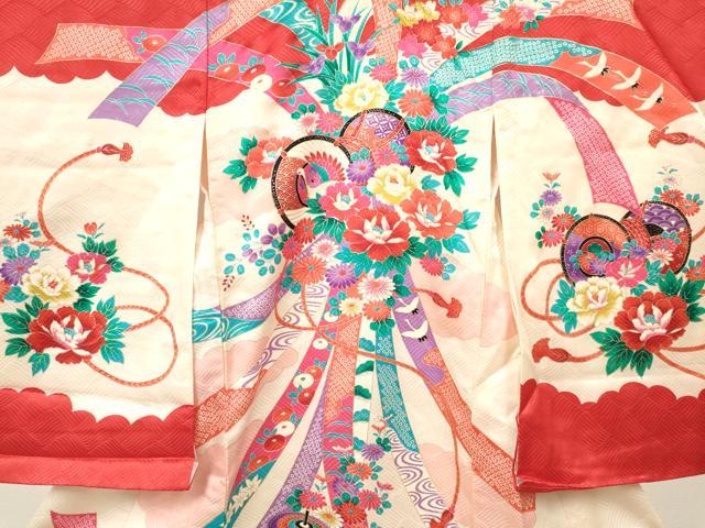 平和屋着物[]お宮参り　女の子　祝着　産着　初着　のしめ　独楽　コマ　熨斗飛鶴鼓花文　金彩　逸品　DAAY3184ma