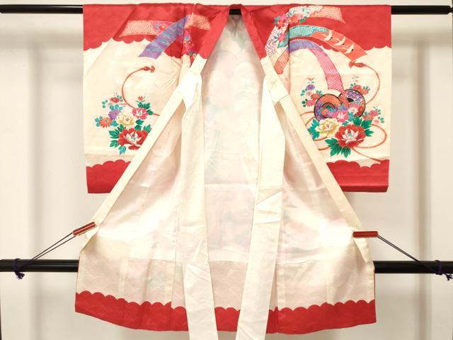 平和屋着物[]お宮参り　女の子　祝着　産着　初着　のしめ　独楽　コマ　熨斗飛鶴鼓花文　金彩　逸品　DAAY3184ma