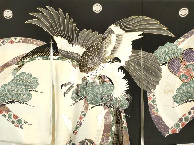 平和屋着物[]お宮参り　男の子　祝着　産着　初着　のしめ　鷹　鷲　兜　松文　暈し染め　金彩　逸品　DAAY3186ma