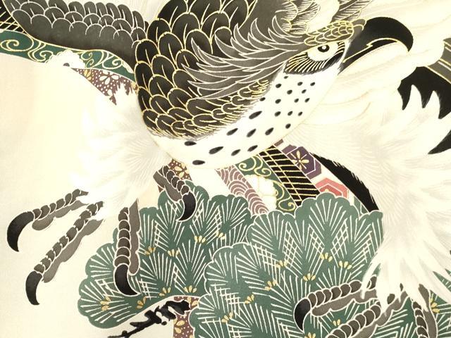平和屋着物[]お宮参り　男の子　祝着　産着　初着　のしめ　鷹　鷲　兜　松文　暈し染め　金彩　逸品　DAAY3186ma