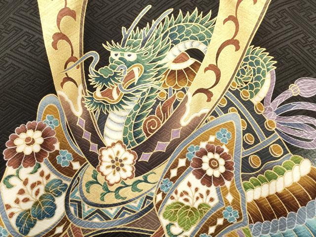 平和屋着物[]お宮参り　男の子　祝着　産着　初着　のしめ　龍　兜　打ち出の小槌　花松文　暈し染め　金彩　逸品　DAAY3187ma
